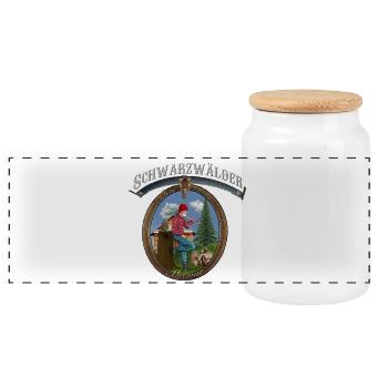 Schwarzwald Heimat Holzfäller Logo - Panorama Keksdose mit Holzdeckel - Weiß - Vorne