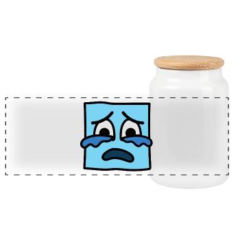 Funny Square Emoji Emoticon Kawaii Expression Face - Panoramic Cookie Jar with Wooden Lid - white - Front