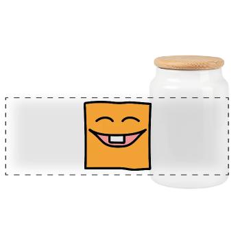 Funny Square Emoji Emoticon Kawaii Expression Face - Panoramic Cookie Jar with Wooden Lid - white - Front