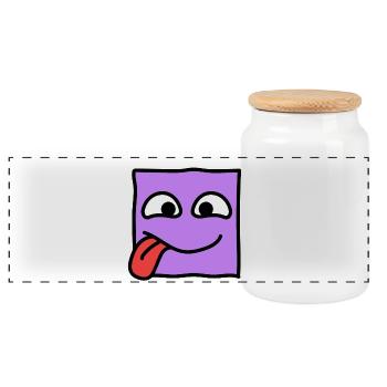 Funny Square Emoji Emoticon Kawaii Expression Face - Panoramic Cookie Jar with Wooden Lid - white - Front