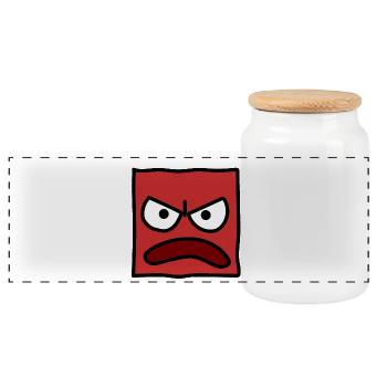 Funny Square Emoji Emoticon Kawaii Expression Face - Panoramic Cookie Jar with Wooden Lid - white - Front