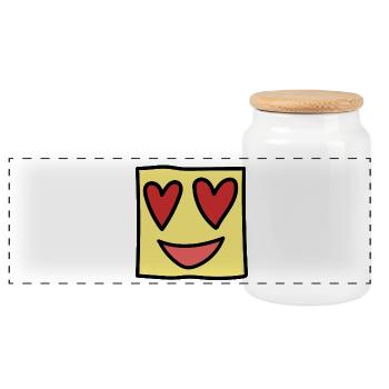 Funny Square Face Emoticon Kawaii Expression - Panoramic Cookie Jar with Wooden Lid - white - Front