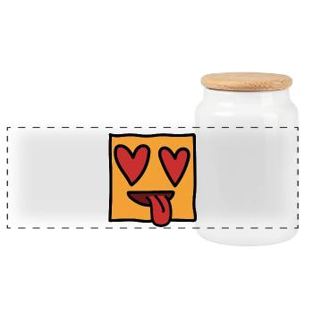 Funny Emoticon Expression Kawaii Square Face - Panoramic Cookie Jar with Wooden Lid - white - Front