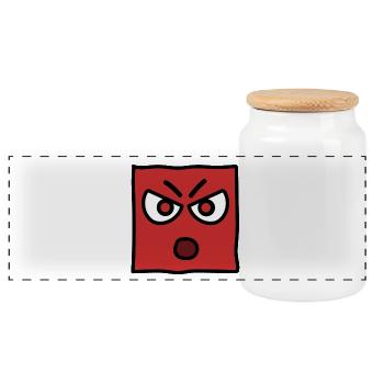 Funny Emoji Emoticon Expression Kawaii Square Face - Panoramic Cookie Jar with Wooden Lid - white - Front