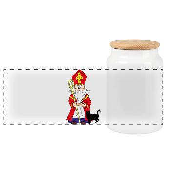 Sinterklaas ohne schwarze Katze in seiner Tasche - Panorama Keksdose mit Holzdeckel - Weiß - Vorne