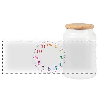 Dial with colored digits without clock hands - Panoramic Cookie Jar with Wooden Lid - white - Front