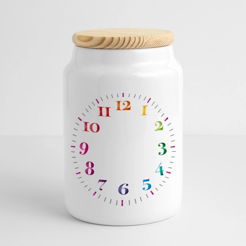 Dial with colored digits without clock hands Panoramic Cookie Jar with Wooden Lid