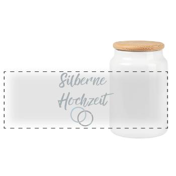 Silberne Hochzeit Eheringe silber 25 Hochzeitstag - Panorama Keksdose mit Holzdeckel - Weiß - Vorne