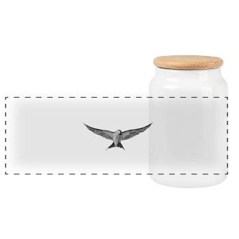 Grey bird in monochrome flight - Panoramic Cookie Jar with Wooden Lid - white - Front
