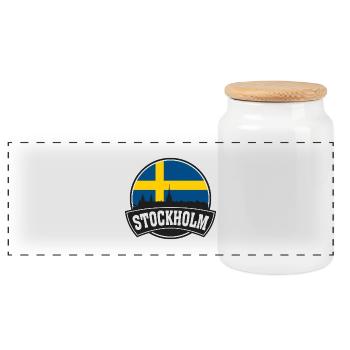 Stockholm Suède Skyline Voyage Souvenir Suédois F - Boîte à biscuits avec couvercle en bois - blanc - Devant