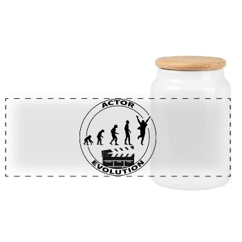 Evolution actor performer gift - Panoramic Cookie Jar with Wooden Lid - white - Front
