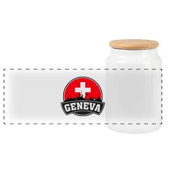 Geneva Switzerland Skyline Travel Souvenir Swiss F - Panoramic Cookie Jar with Wooden Lid - white - Front
