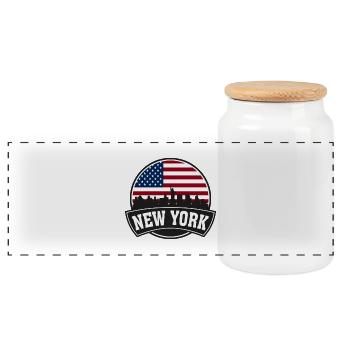 New York New York USA Skyline Reisen Souvenir Amer - Panorama Keksdose mit Holzdeckel - Weiß - Vorne