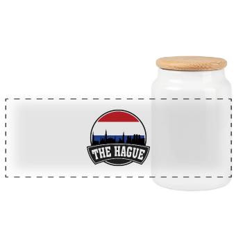 Den Haag Niederlande Skyline Travel Souvenir Dutc - Panorama Keksdose mit Holzdeckel - Weiß - Vorne