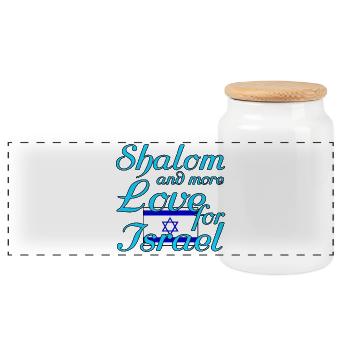 Shalom Love Israel Jews Proverbs - Panoramic Cookie Jar with Wooden Lid - white - Front