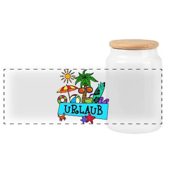 Urlaub Palmen Sommer Sonne Meer Strand Relaxen - Panorama Keksdose mit Holzdeckel - Weiß - Vorne