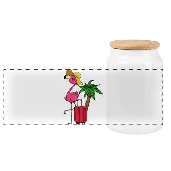 Travel vacation vacation flamingo palm trees Caribbean - Panoramic Cookie Jar with Wooden Lid - white - Front