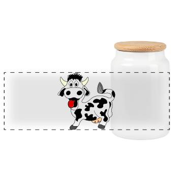 Vache noire et blanche joyeuse avec langue sortie de la bouche - Boîte à biscuits avec couvercle en bois - blanc - Devant