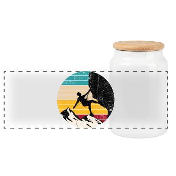 Climber Under Sunset Stripes - Panoramic Cookie Jar with Wooden Lid - white - Front