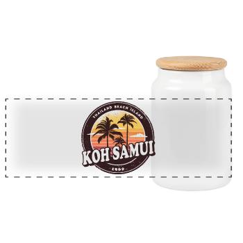 Conception de Koh Samui avec palmiers et soleil / cadeau - Boîte à biscuits avec couvercle en bois - blanc - Devant