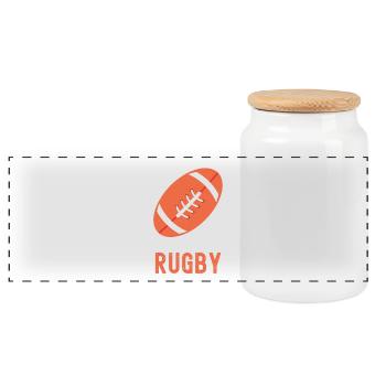 Minimalist Rugby Ball in Orange - Panoramic Cookie Jar with Wooden Lid - white - Front