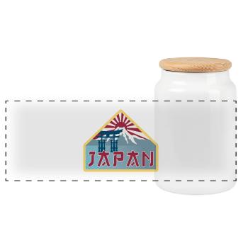 Japan Travel Souvenir Sticker Japanese Flag Badge - Panoramic Cookie Jar with Wooden Lid - white - Front