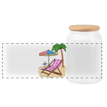 Holiday Holidays Palm Trees Beach Island Recreation Sea - Panoramic Cookie Jar with Wooden Lid - white - Front