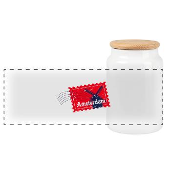 Badge de timbre souvenir voyage Amsterdam Pays-Bas - Boîte à biscuits avec couvercle en bois - blanc - Devant