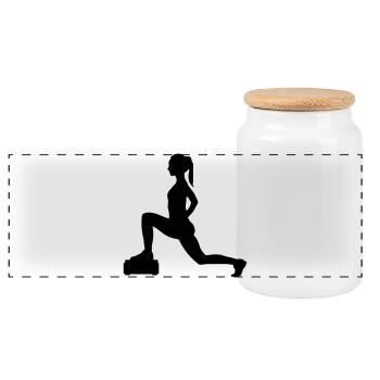 Girl or lady who is doing Steps or aerobics - Panoramic Cookie Jar with Wooden Lid - white - Front