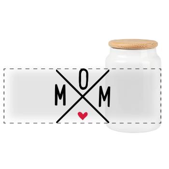 mom - Panoramic Cookie Jar with Wooden Lid - white - Front