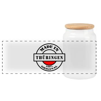 FAIT EN THURINGIE Cadeau né - Boîte à biscuits avec couvercle en bois - blanc - Devant