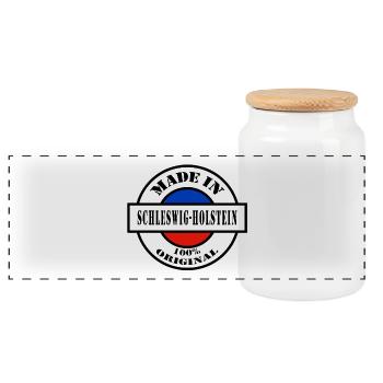 MADE IN SCHLESWIG HOLSTEIN Lübeck Geschenk - Panorama Keksdose mit Holzdeckel - Weiß - Vorne
