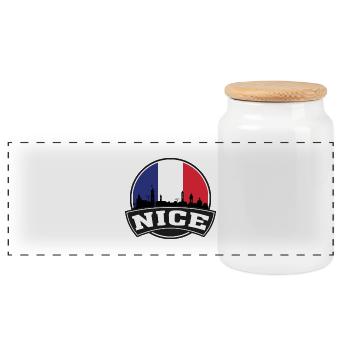 Nice France Skyline Voyage Souvenir Drapeau Français - Boîte à biscuits avec couvercle en bois - blanc - Devant