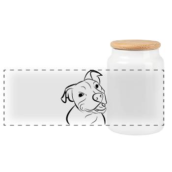 Dog pitbull dog head - Panoramic Cookie Jar with Wooden Lid - white - Front