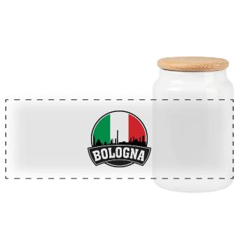 Bologna Italy Skyline Travel Souvenir Italian Flag - Panoramic Cookie Jar with Wooden Lid - white - Front