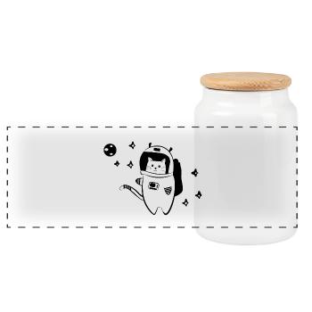 Cool cat in space - Panoramic Cookie Jar with Wooden Lid - white - Front