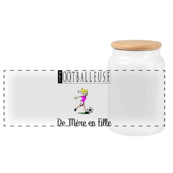Footballeuse de Mère en Fille Femme Ballon Foot - Boîte à biscuits avec couvercle en bois - blanc - Devant