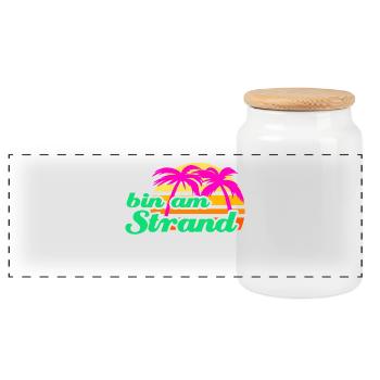 Strand Beachparty Palmen Karibik Meer Urlaub Sonne - Panorama Keksdose mit Holzdeckel - Weiß - Vorne