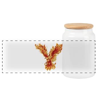 Feuriger Phoenix Mythos Design - Panorama Keksdose mit Holzdeckel - Weiß - Vorne