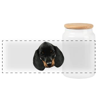 Hunde mädchen, Dackel welpe Kopf, süße Tierbabys - Panorama Keksdose mit Holzdeckel - Weiß - Vorne