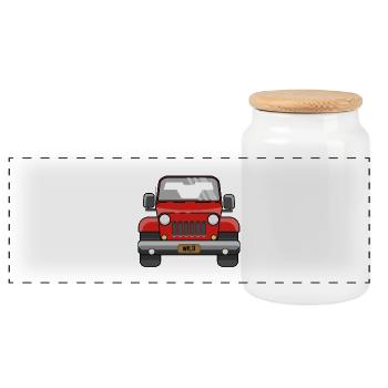 Off-road vehicle car - Panoramic Cookie Jar with Wooden Lid - white - Front
