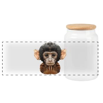meilleures conceptions de la faune, motif de toile de bébé singe - Boîte à biscuits avec couvercle en bois - blanc - Devant
