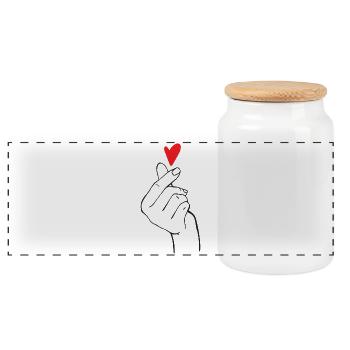 K-Pop Finger Heart - Panoramic Cookie Jar with Wooden Lid - white - Front