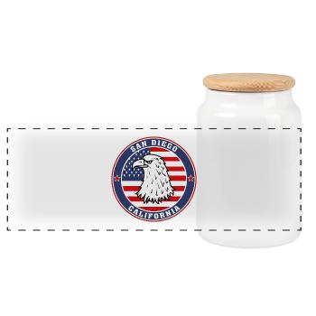 San Diego City California State USA Flag Travel So - Panoramic Cookie Jar with Wooden Lid - white - Front