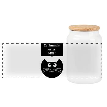 Chat noir possessif cet humain est a moi humour - Boîte à biscuits avec couvercle en bois - blanc - Devant