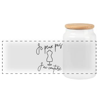 Tee-shirt Je peux pas j'ai couture - Boîte à biscuits avec couvercle en bois - blanc - Devant