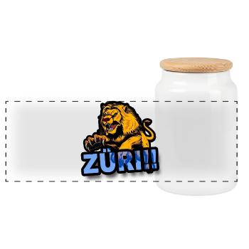Zurich Lion - Panoramic Cookie Jar with Wooden Lid - white - Front