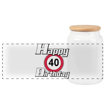 40.Geburtstag , 40 Jahre , Happy Birthday 40 (25) - Panorama Keksdose mit Holzdeckel - Weiß - Vorne