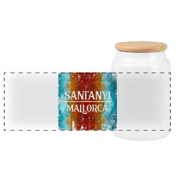 Santanyi Mallorca Urban Style Surreal Art - Panoramic Cookie Jar with Wooden Lid - white - Front