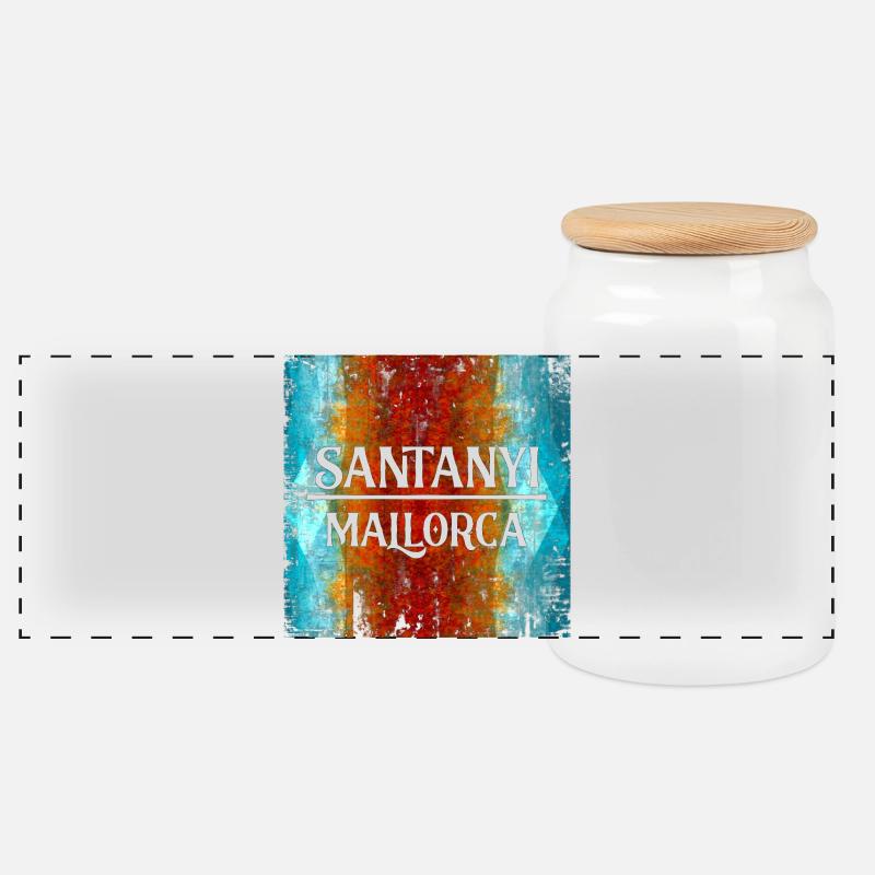 Santanyi Mallorca Urban Style Surreal Art - Panorama Keksdose mit Holzdeckel - Weiß